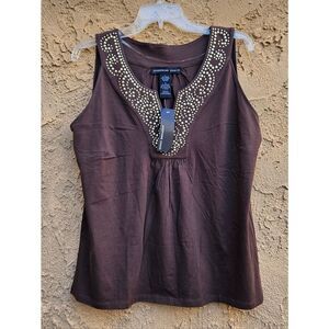 Josephine Chaus Brown Embellished V-Neck Tank Top Size L
